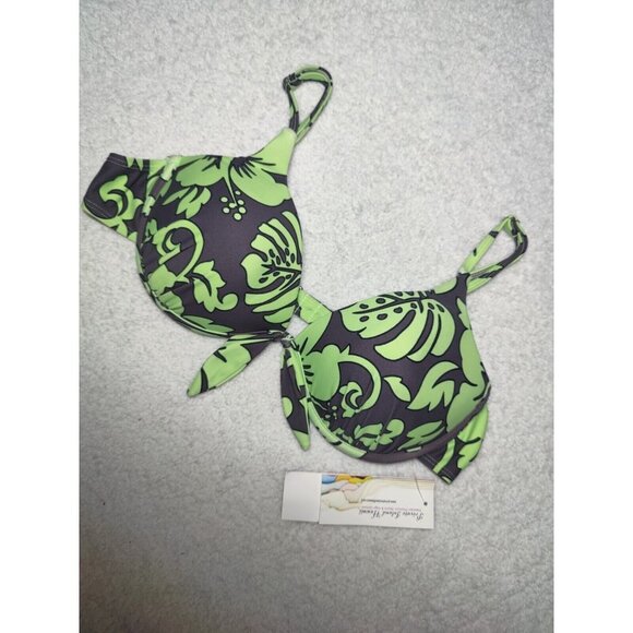 Private Island Hawaii Other - Private Island Brown Green Tropical Padded Pushup Plunge Bikini Top L NWT